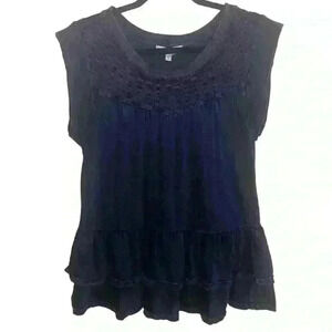 William Rast Women’s Peplum Top Blue Sleeveless Crew Neck Ruffle 100% Cotton M